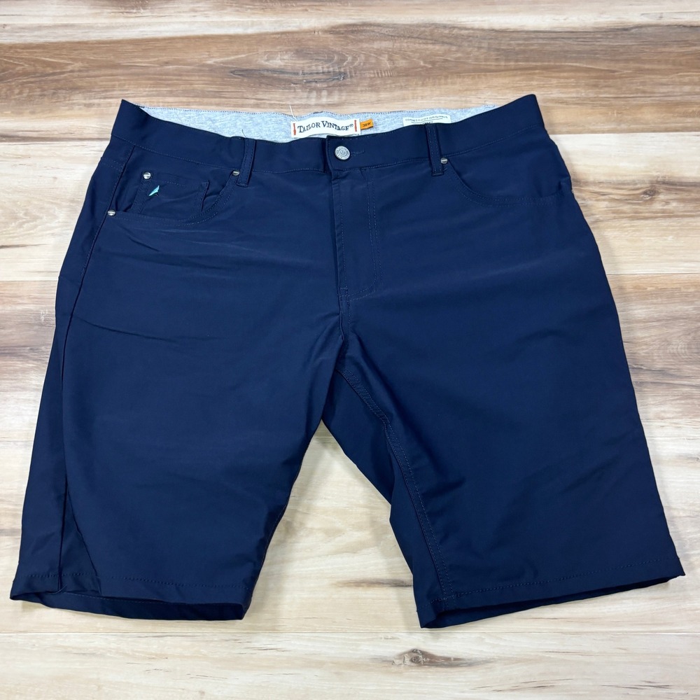Tailor Vintage Canaan Shorts Men 38 Performance Nylon Stretch Slim Fit Navy Blue